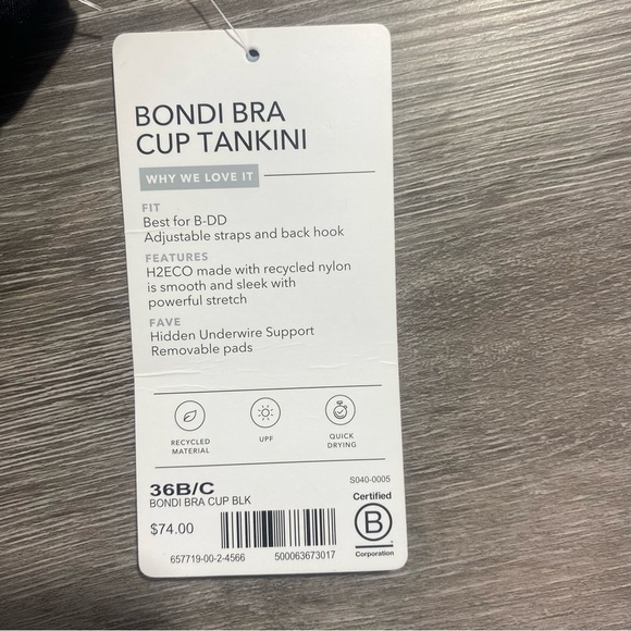 Athleta Black Ruched Tankini Swim Top Size 36 B/C NWT - Picture 6 of 11